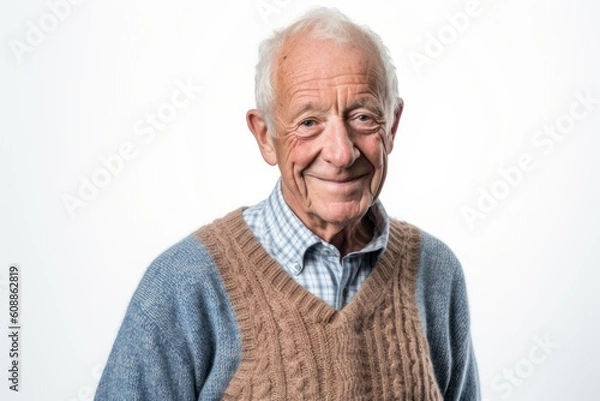 Fototapeta Portrait of a happy senior man looking at camera over white background