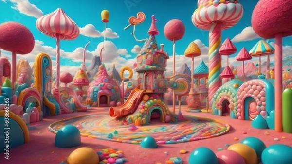 Obraz Playground candy land park. Colorful fantasy illustration