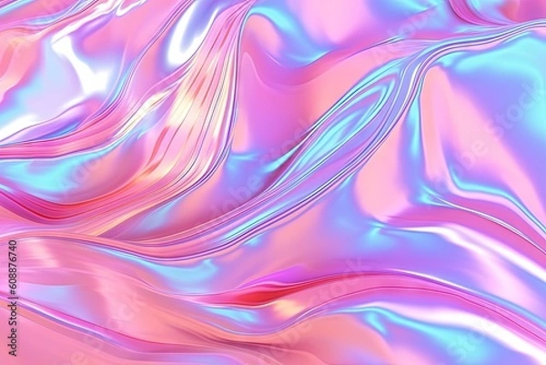 Fototapeta Beautiful holographic abstract background with wavy lines. Created with Generative Ai Technology