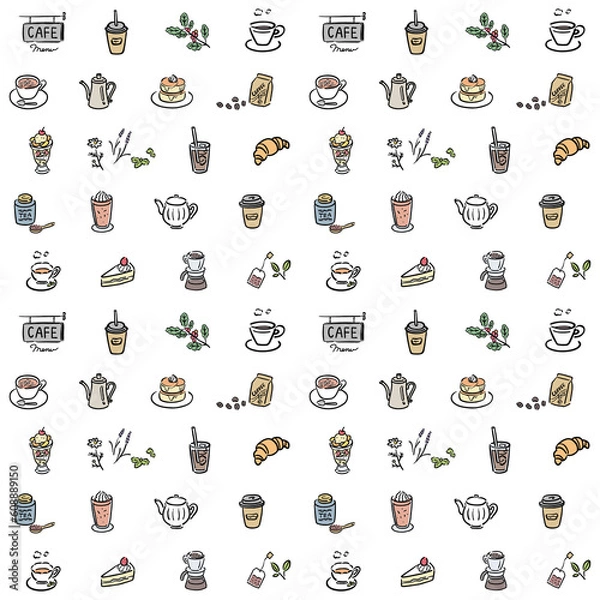 Fototapeta カフェメニューのイラスト　手描き　カラー　背景素材