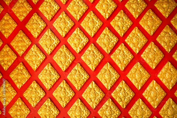 Obraz The background of the Thai temple wall has beautiful Thai pattern