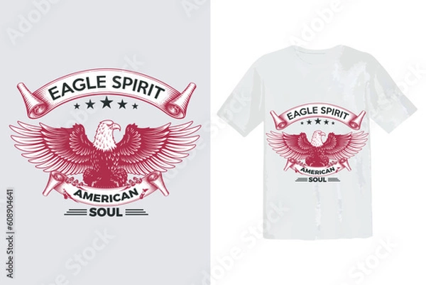 Fototapeta American Eagle and flag vector illustration, perfect for t-shirt design and annual event logo design