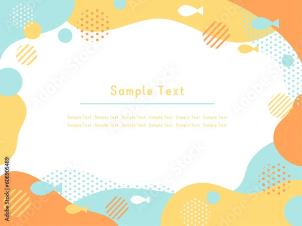 Fototapeta 夏色でかわいい海とさかなの背景フレーム