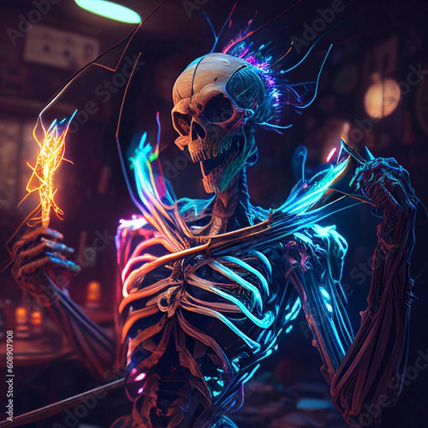 Fototapeta magical skeleton playing darts generative ai