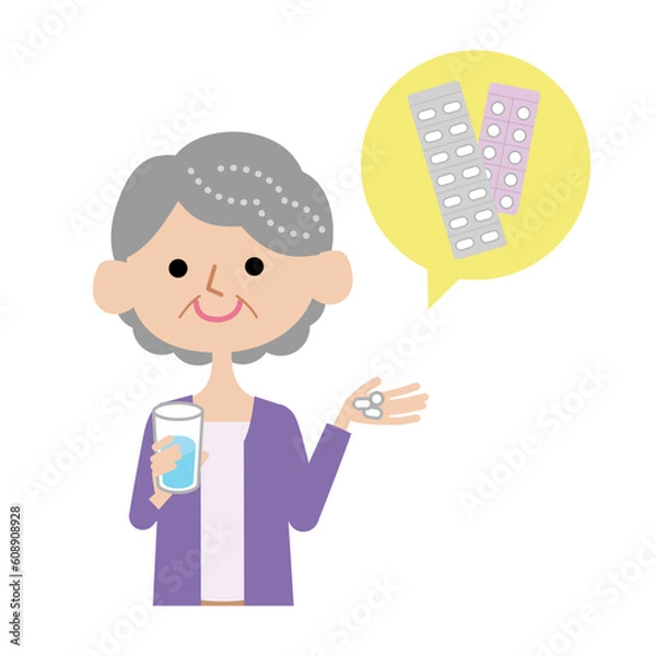 Obraz 薬を飲むシニア女性