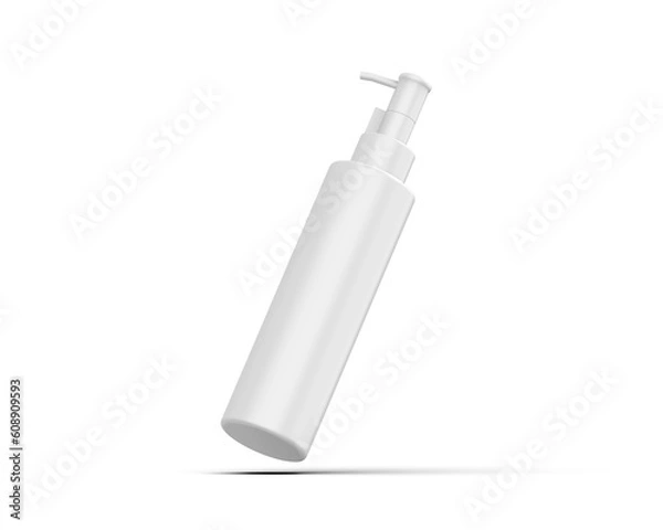 Fototapeta Cosmetic plastic bottle with dispenser pump mockup. Liquid container for gel, lotion, cream, shampoo, bath foam. Beauty product package, 3d render illustration.