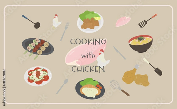 Fototapeta 鶏肉のイラストセット