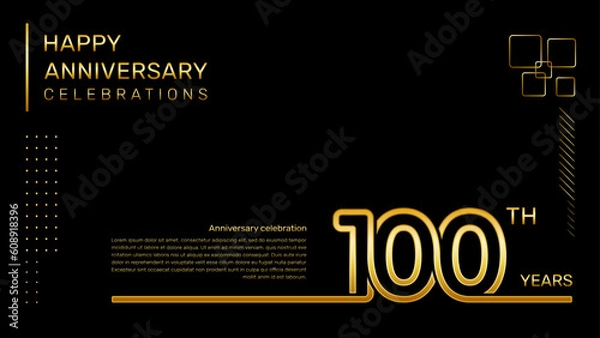 Fototapeta 100 year anniversary template with gold color number and text, vector template