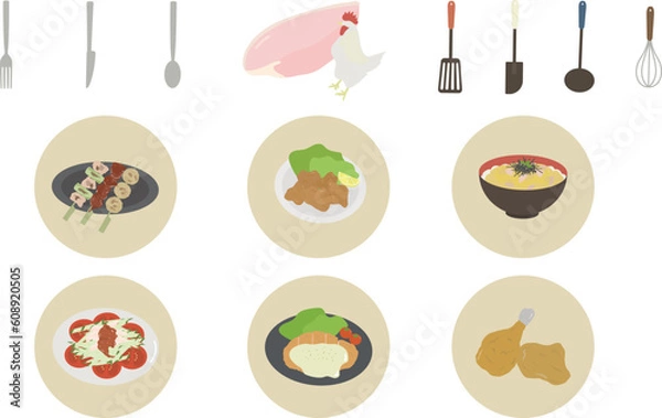 Fototapeta 鶏肉料理のイラスト