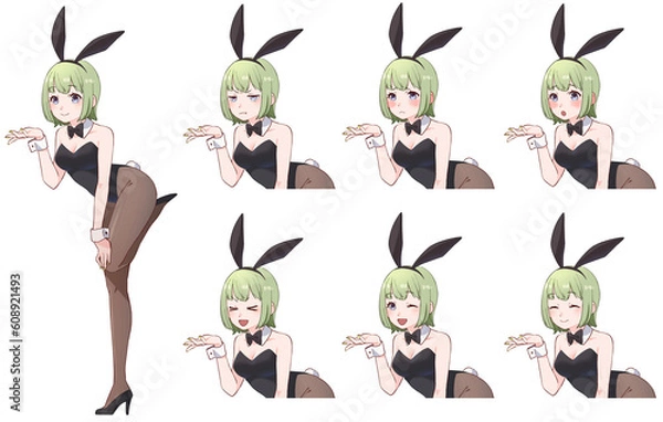 Fototapeta 緑髪のショートヘアバニーガール