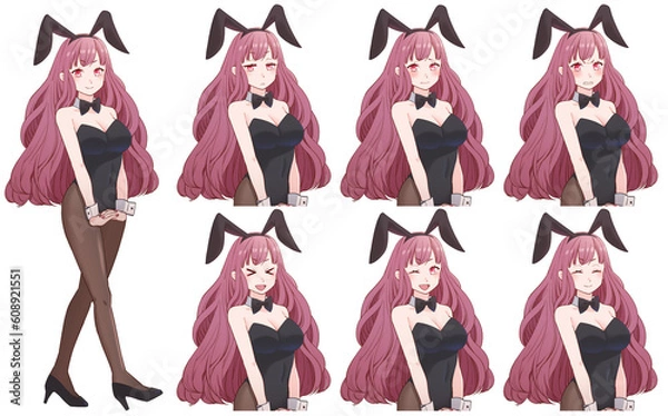 Obraz ピンク色のロングヘアバニーガール