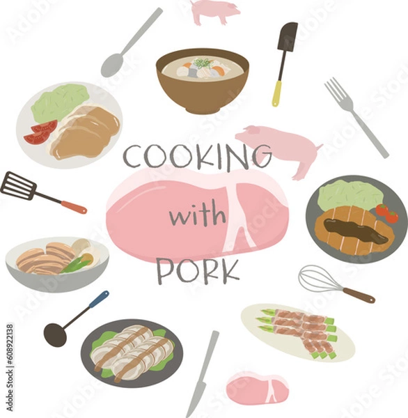 Fototapeta 豚肉料理のイラスト