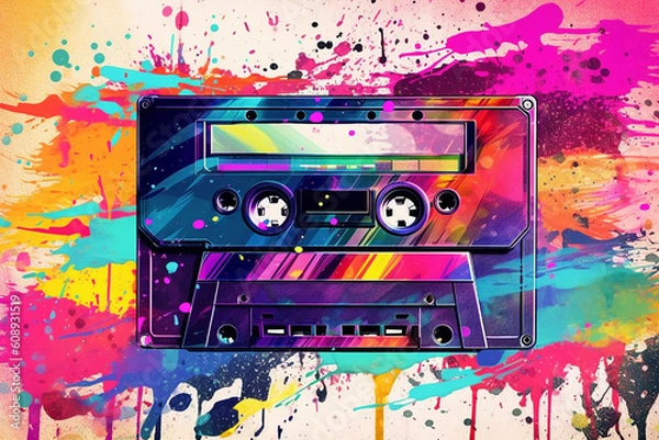 Obraz Retro 1980's splash art; casette tapes.