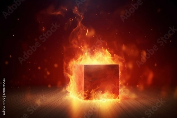 Fototapeta Fire cube background smoke. Generate Ai