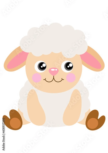 Obraz Cute sheep sitting isolated on white