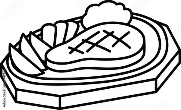 Fototapeta 料理食べ物の線画単品アイコン　ステーキ