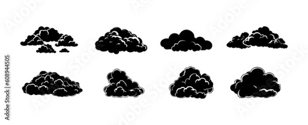 Obraz Set of clouds silhouette isolated on white background. Graphic weather sky cloud collection. Vector illustration