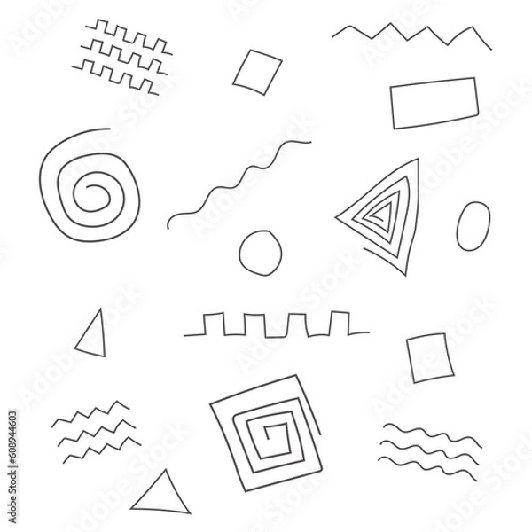 Fototapeta Set of outline hand drawing shape elements