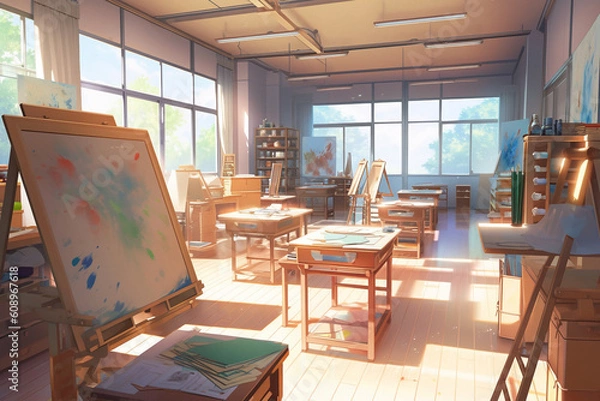 Fototapeta 繊細で芸術的な学校や学園系背景のイラスト(AI generated image)