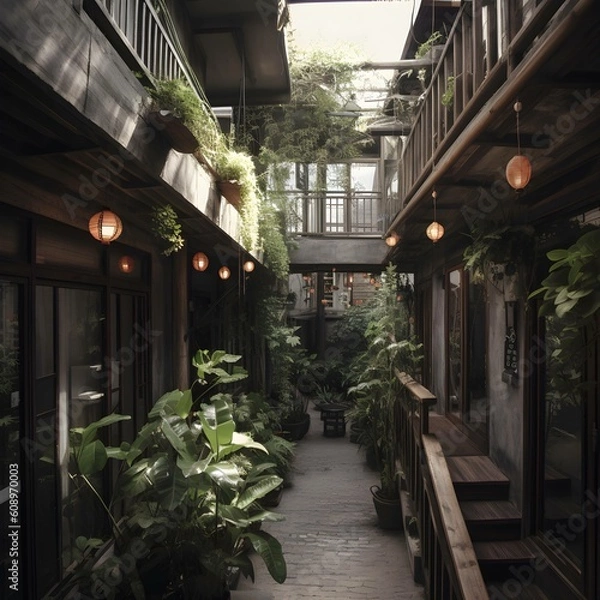Fototapeta Home terrace, nature view  ,Generative AI