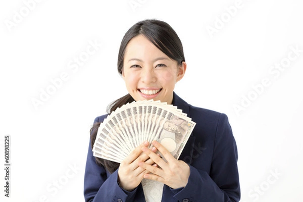 Obraz お金を持って喜ぶ女性