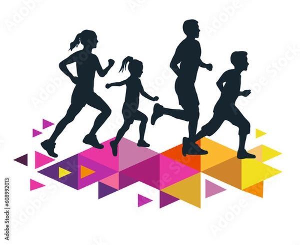 Obraz Family running graphic for use as a template for flyer or for use in web design.