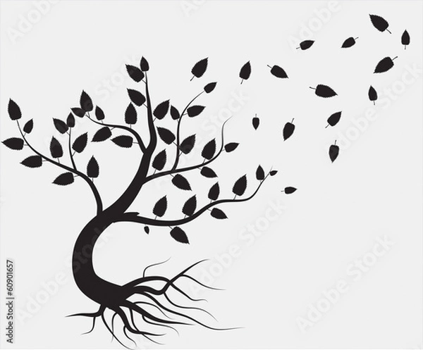 Obraz whole black tree with roots isolated white background vector
