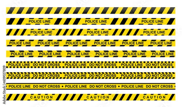 Fototapeta Dangerous Tape Pattern. CrimeLine: Abstract Police Tape. Vector Seamless Illustrations Set