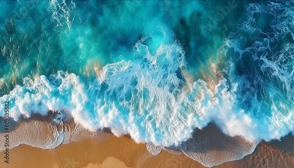 Obraz Turquoise ocean water background. View from above to the waves of the ocean. Generative AI