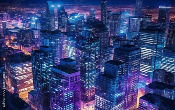 Fototapeta Experience the Magnificence of a Futuristic Cityscape: Mesmerizing Urban Setting with Striking Skylines and Towering Architectural Marvels, Generative AI