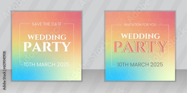 Fototapeta Wedding party invitation social media post banner or square post design, Invitation gradient post template