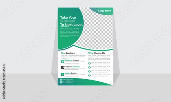 Obraz Modern Corporate and Creative Flyer Design Template Vertical Name Flyer Simple and Clean Green White and Black Business Flyer Vector Illustration Colorful Gradient Flyer Design Brochure Design Banner