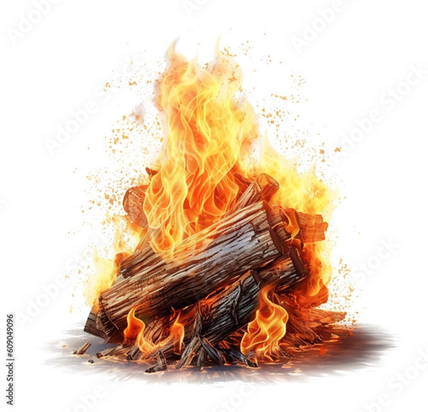 Obraz a burning cozy bonfire campfire on transparent background