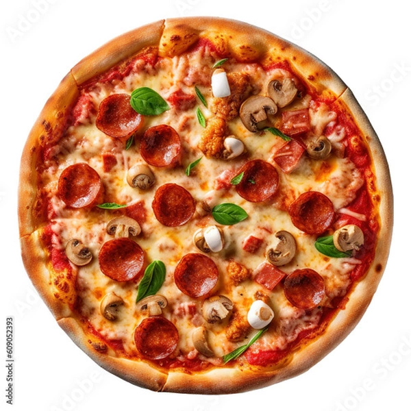 Fototapeta top view of a delicious Italian pizza on transparent background