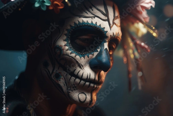 Obraz Generative Ai Dia de los Muertos carnival beautiful walpaper 