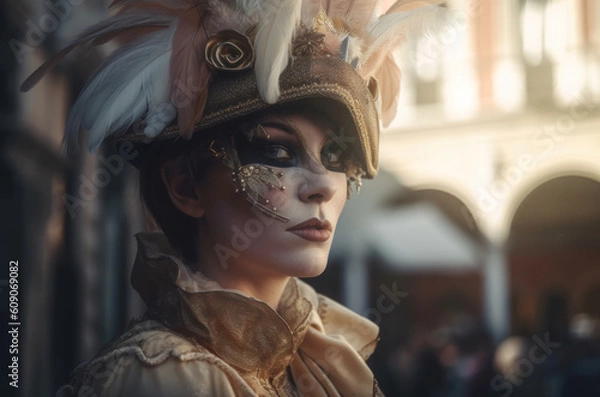 Obraz Generative AI Venice Carnival Photorealistic porteit beautiful girl