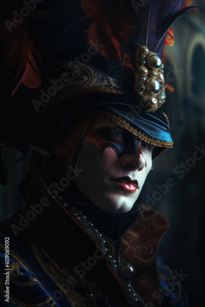 Obraz Generative AI Venice Carnival Photorealistic porteit beautiful men