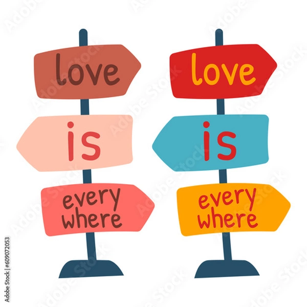 Obraz Love street sign with arrows pointing in both directions - flat color line icon on isolated background. Valentine's Day, wedding, marriage, engagement vector template.
