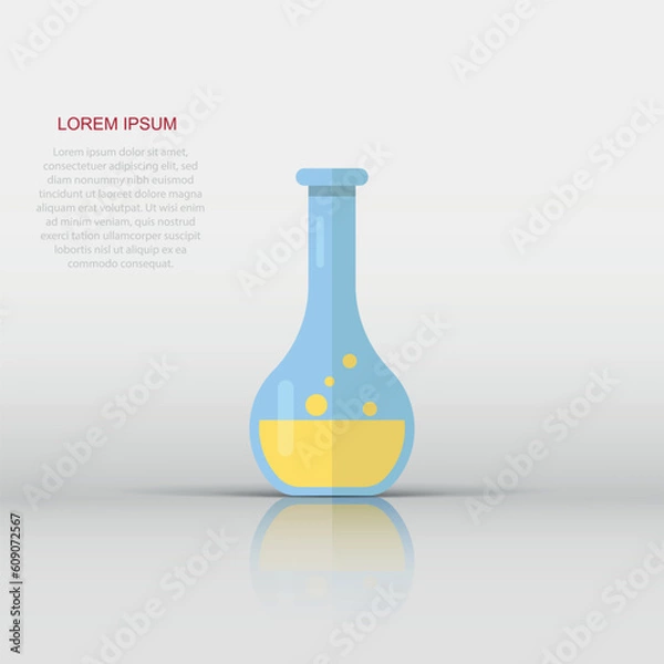Fototapeta Chemistry beakers sign icon in flat style. Flask test tube vector illustration on white isolated background. Alchemy business concept.