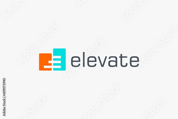 Fototapeta Elevate Logo. Two Rectangles with Negative Space Geometric Striped Lines Initial Letter E Stairs Symbol isolated on White Background. Flat Vector Logo Design Template Element for Business Logos.