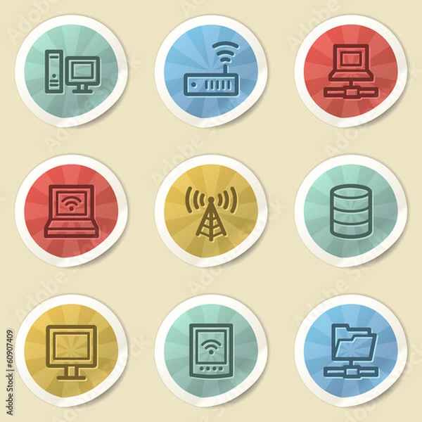 Fototapeta Network web icons, color vintage stickers