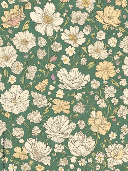 Fototapeta Beautiful seamless floral pattern with watercolor effect. Flower vector illustration