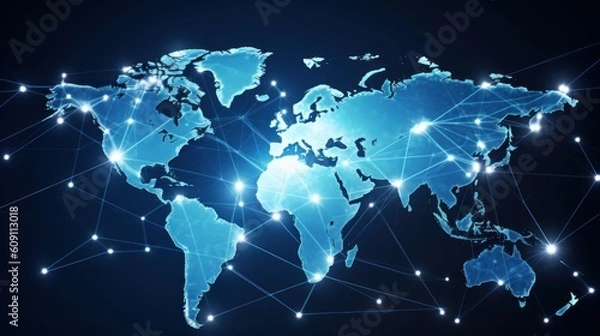 Obraz Generative AI World map connected social network globalization busines