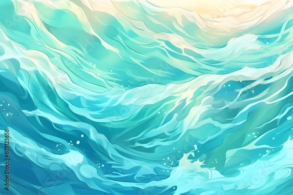 Obraz ocean watercolor background sea waves pattern, generative ai