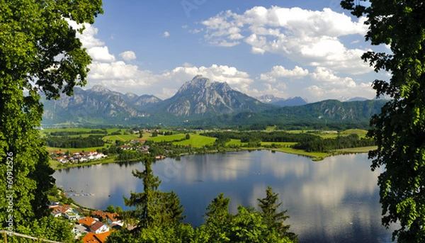 Obraz panorama landscape in Bavaria with alps mountains