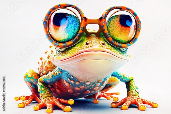 Obraz Cartoon colorful toad or frog with sunglasses on isolated background. Created with generative ai