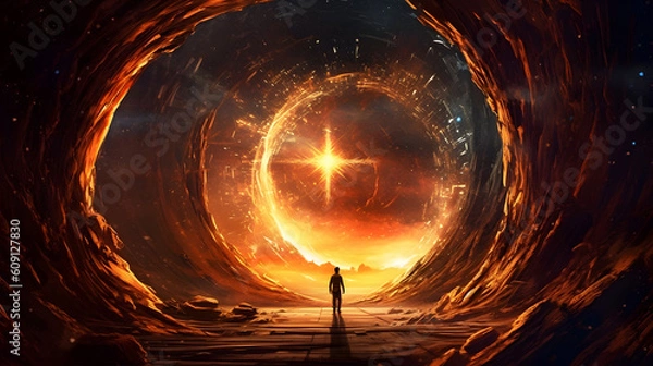 Fototapeta Waves of energy rippling through an interdimensional portal created with Generative AI technology