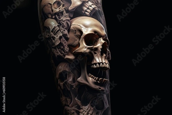 Fototapeta Skull Tattoo art that comes to life on an arm, Created with generative AI tools