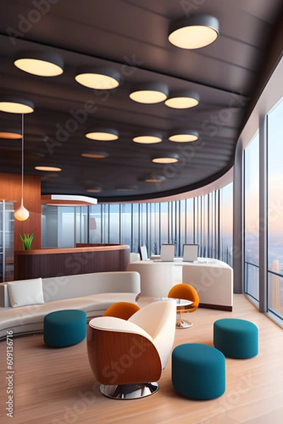 Fototapeta Aesthetic interiors and office spaces. Generative AI