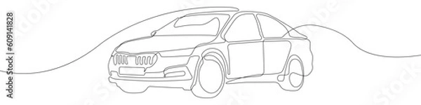 Fototapeta Car icon line continuous drawing vector. One line Car icon vector background. Car rental icon. Continuous outline of a Car logo icon.